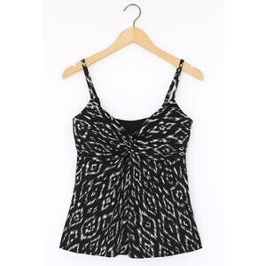 Miraclesuit Labyrinth Knot Tankini Top Black White Ikat Print Women Size 16 Swim